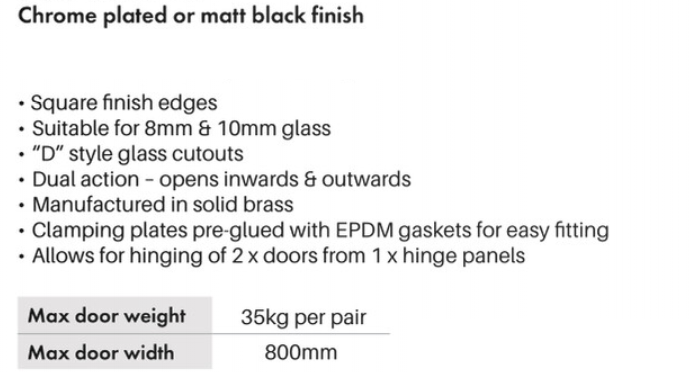 3 way Shower Door Hinge, T style hinge - Matt Black - Image 3