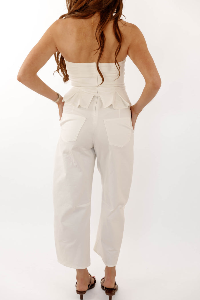 White Strapless Jumpsuit - Women's White Peplum Jumpsuit - Klesis White Jumpsuit