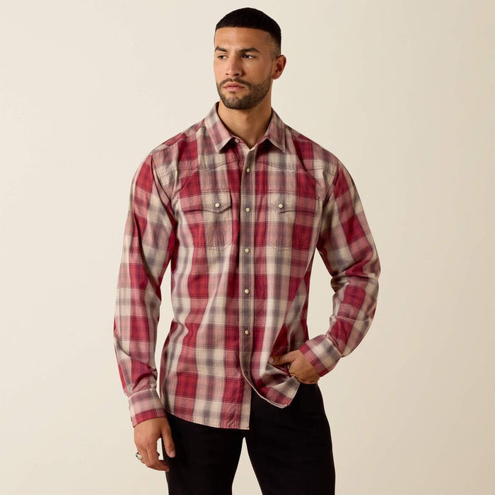 Ariat Mens Retro Hawthorne Fitted Snap Shirts - Brick Red Plaid
