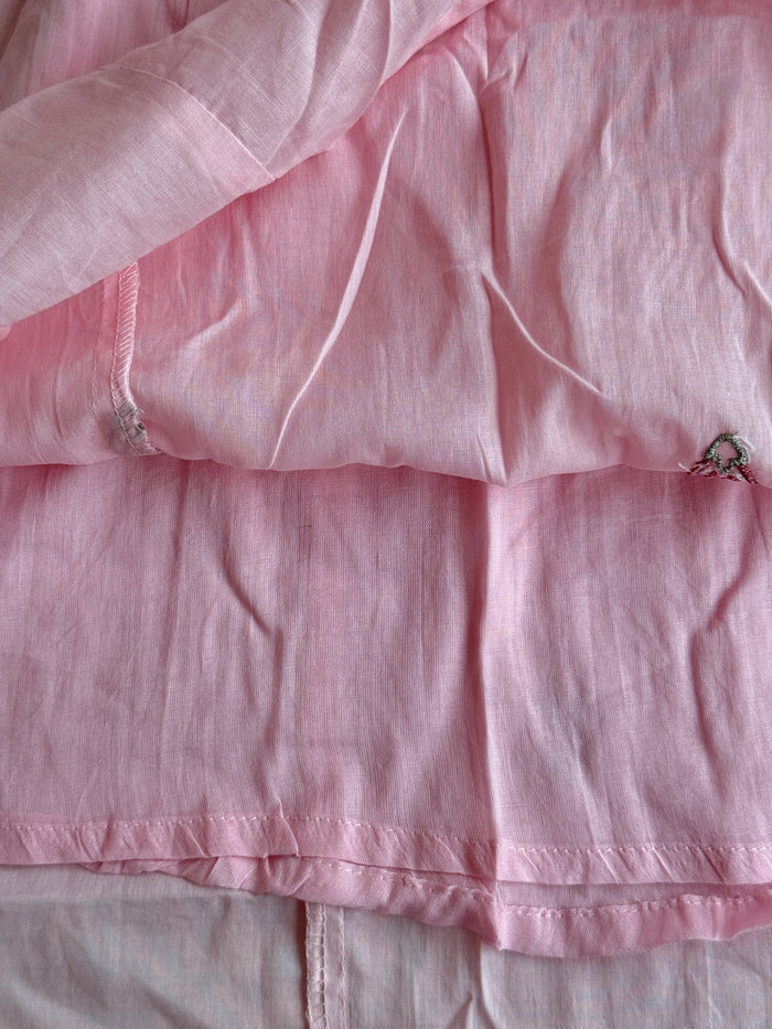 Baby pink Neck emb pure cotton suit set