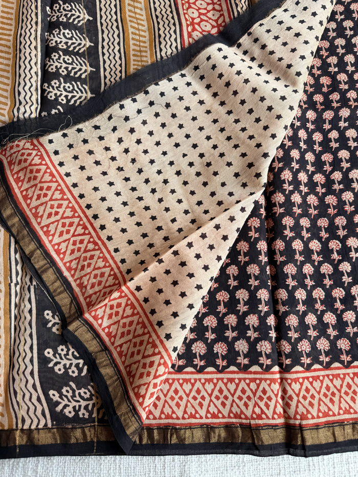 Bagru printed chanderi saree