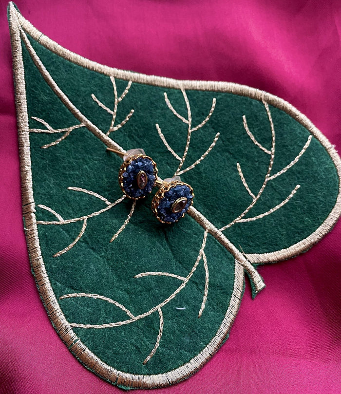 Gold Plated Afroza Navy Blue Stud Earrings