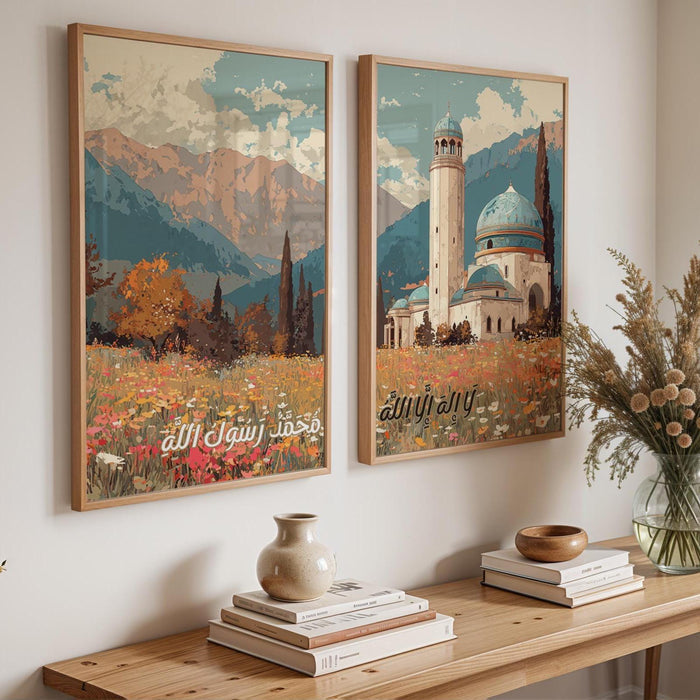Gallery-grade canvas texture visible on panel in set