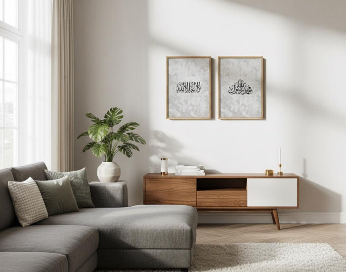 Corner view of wall display showing the piece in room setting