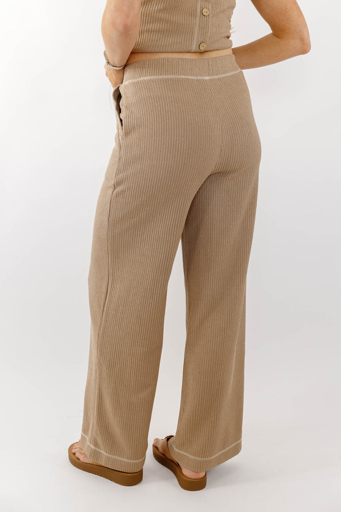Mocha Ribbed Lounge Pants- Neutral Matching Lounge Set- Women's Ribbed Casual Set