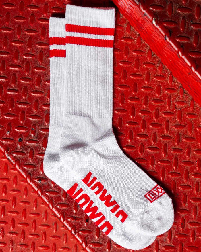 Red & White Stripe Premium Crew Socks