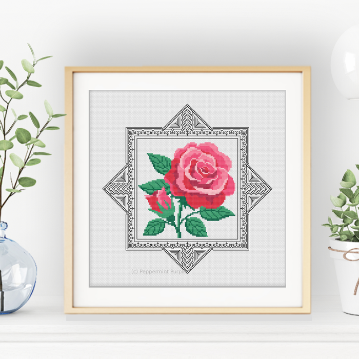 Royal Jubilee Rose Blackwork Pattern by Peppermint Purple