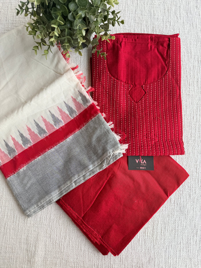 Silk cotton set with ikat cotton dupatta