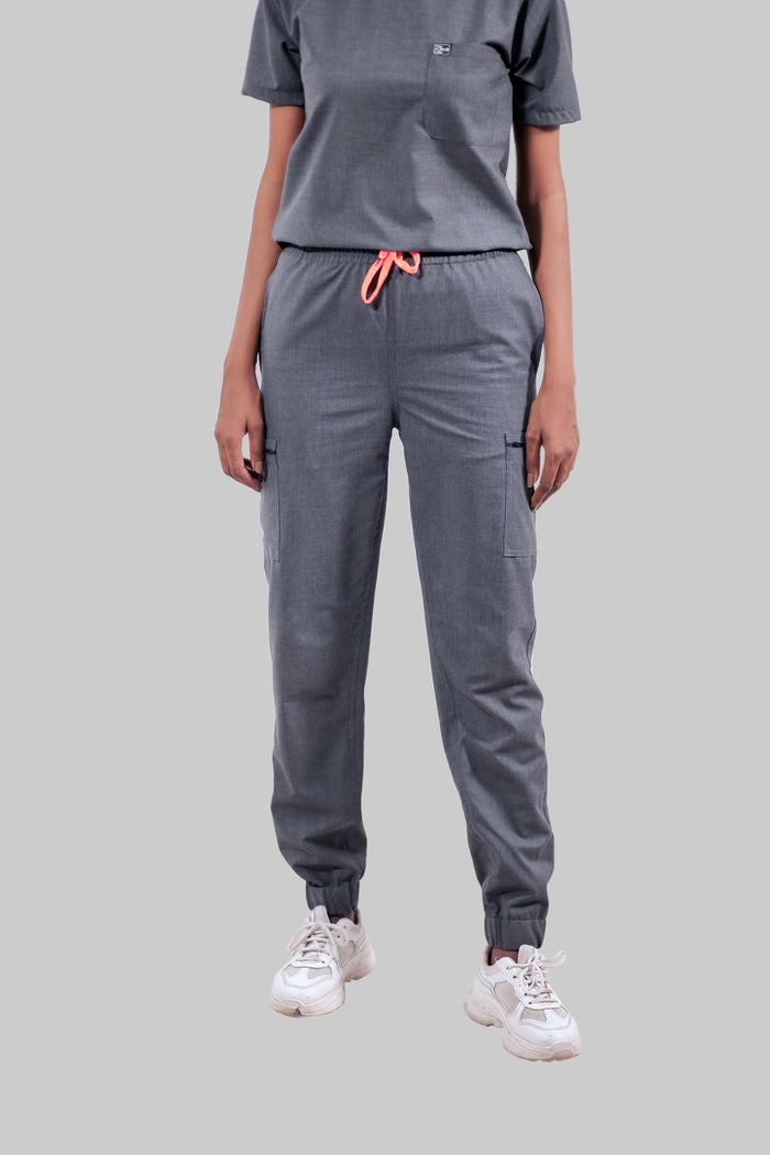 Stretchable (4Way) Women Dark Gray Boat Neck Scrub Top
