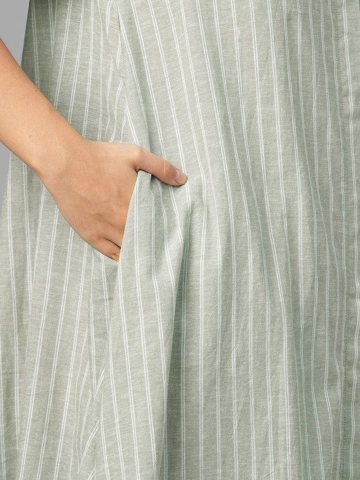 Women's Olive Linen Cotton Regular Fit Dress