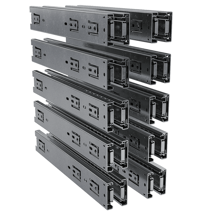angled right view of 10-pair pack of 18-inch steel drawer slides