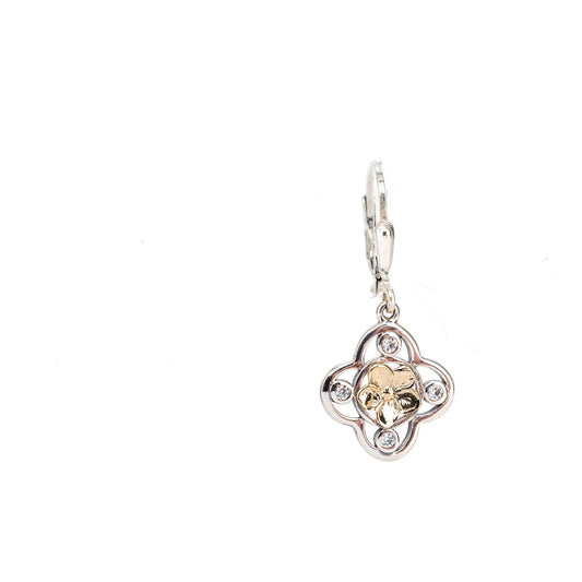 1/2 PAIR Silver And 10k Gold Forget-Me-Not Leverback Drop Earrings - Cubic Zirconia