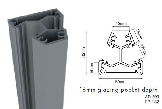 135 Degrees corner post semi frameless pool fence post, Aluminium, 5800mm long, - Image 1