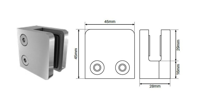 2 x Slimline clamp - Square front, flat back SS2205 - Image 1