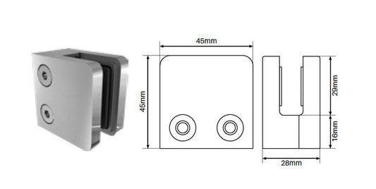 2 x Slimline clamp - Square front, flat back SS2205 - Image 1