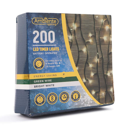 200 Green Wire Battery Operated Led Lights - Bright White  338955- Bright White
