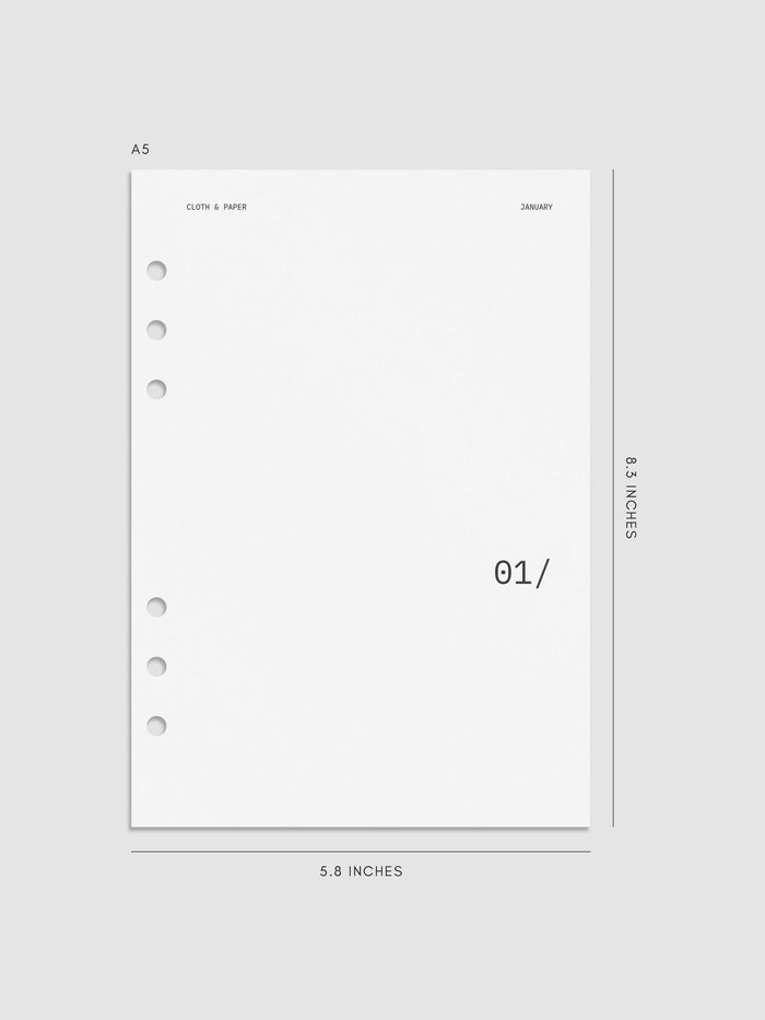 Digital mock-up of the 2026 Front & Monthly Vellum Planner Dashboard Overlays in Avant Garde. Size featured is in A5.