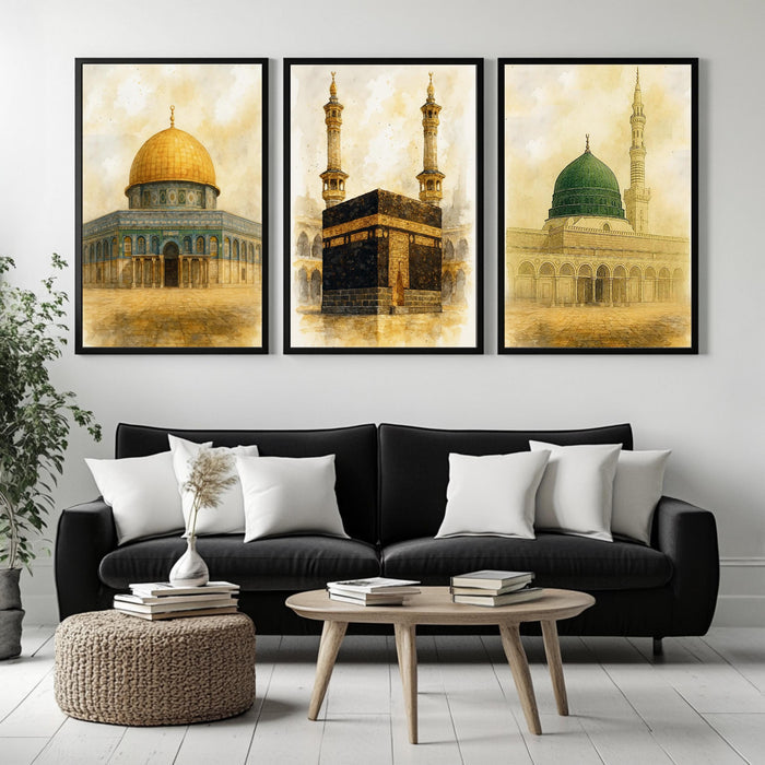 Elegant framed wall decor featuring sacred sites in sepia tones for living spaces
