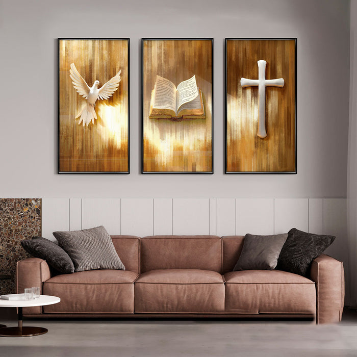 3 Piece Symbols of Faith Canvas  Bible, Dove & Cross