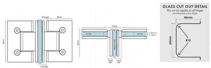 3 way Shower Door Hinge, T style hinge - Matt Black - Image 2