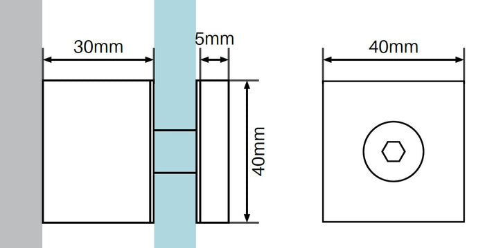 40mm square cap x 30mm body standoff SS316, Square standoff for glass fixing, 316 Stainless Steel - Image 2