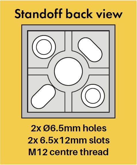 40mm square cap x 30mm body standoff SS316, Square standoff for glass fixing, 316 Stainless Steel - Image 3
