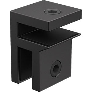 8mm glass brace bracket SMALL - SQUARE EDGE for frameless glass shower screen header bars - Matt Black - Image 1