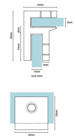8mm glass brace bracket SMALL - SQUARE EDGE for frameless glass shower screen header bars - Image 2