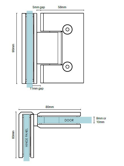 90 Degrees , Black, Frameless Shower Screen Hinge - Image 2