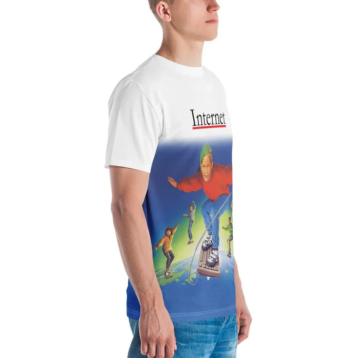 90s Internet Kid T-Shirt in Cyber Surf White & Scarlet. OEKO-TEX® 100, REACH Compliant, Zero-Wastewater Printing.