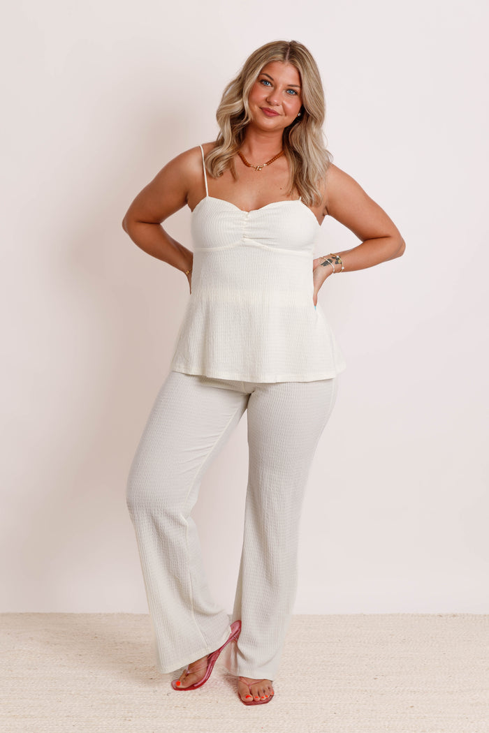 Textured Open Back Jumpsuit- Ivory Wide Leg Jumpsuit- Klesis Jumpsuit