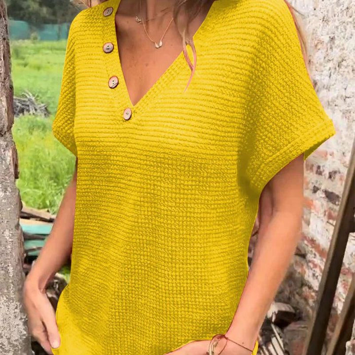 Adina - Pull élégant à décolleté en V avec manches courtes et boutons