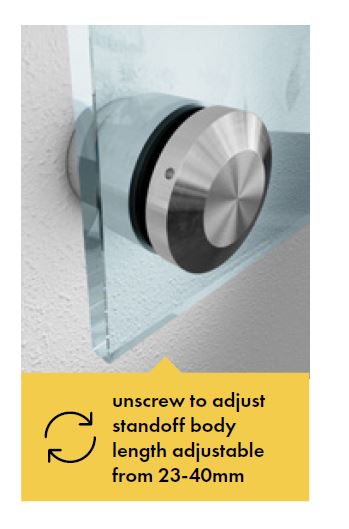 ADJUSTABLE 38mm Diameter glass standoff with adjustable body SS316 - Image 3