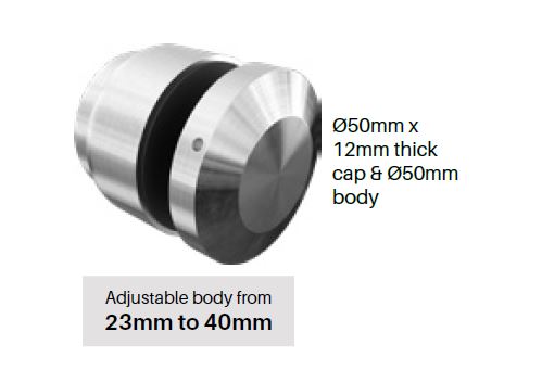 ADJUSTABLE 50mm Diameter glass standoff with adjustable body SS316 - Image 1