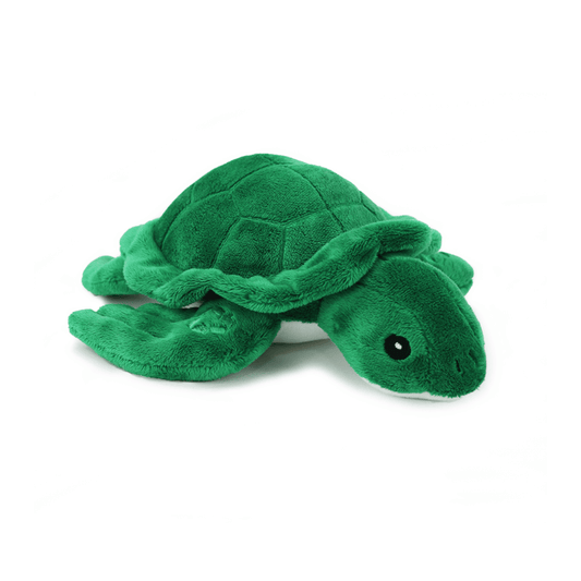 White background with a green Ancol Made From Turtle dog toy.