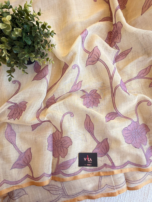 Appliqué Emb work tussar cotton saree