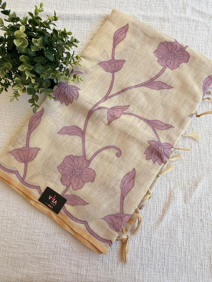 Appliqué Emb work tussar cotton saree