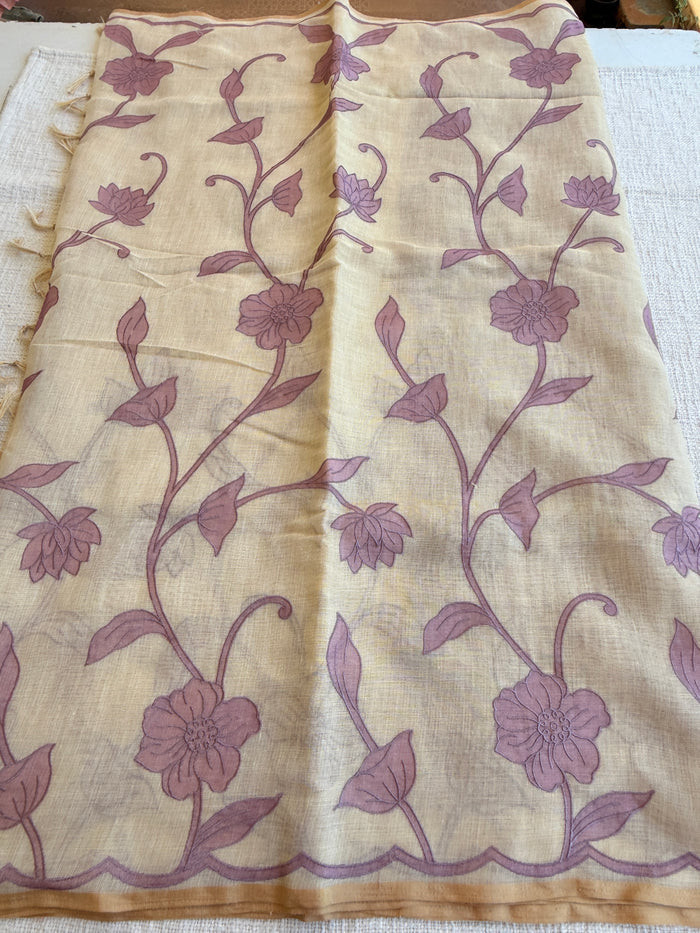 Appliqué Emb work tussar cotton saree