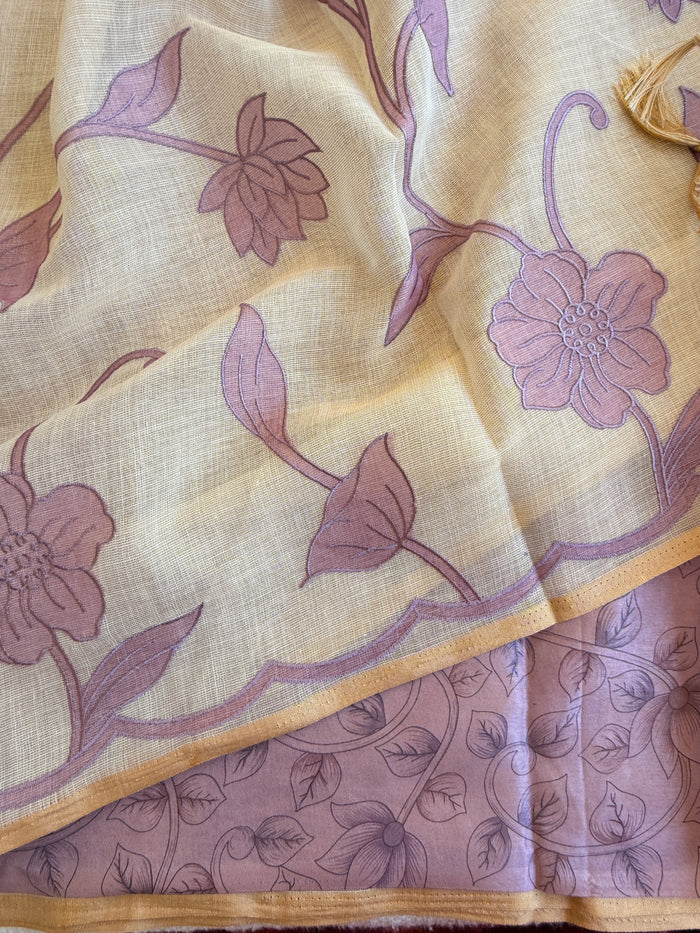 Appliqué Emb work tussar cotton saree