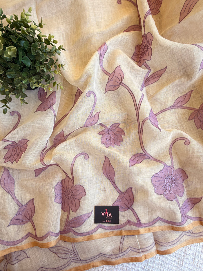 Appliqué Emb work tussar cotton saree