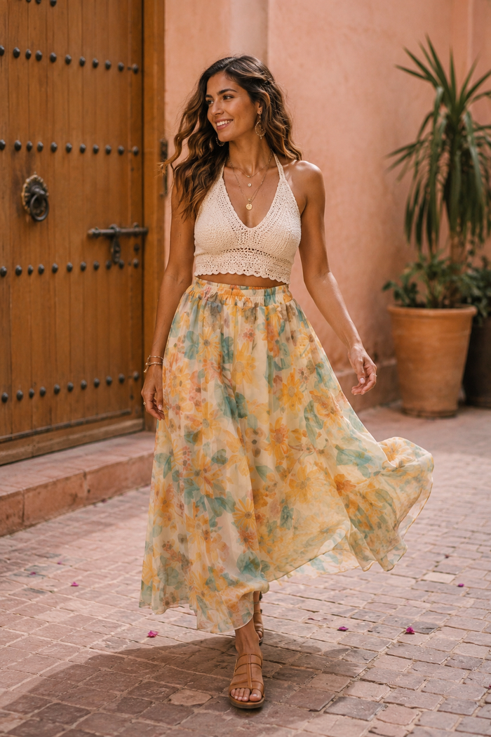 Ariane Floral Tulle Skirt Orange