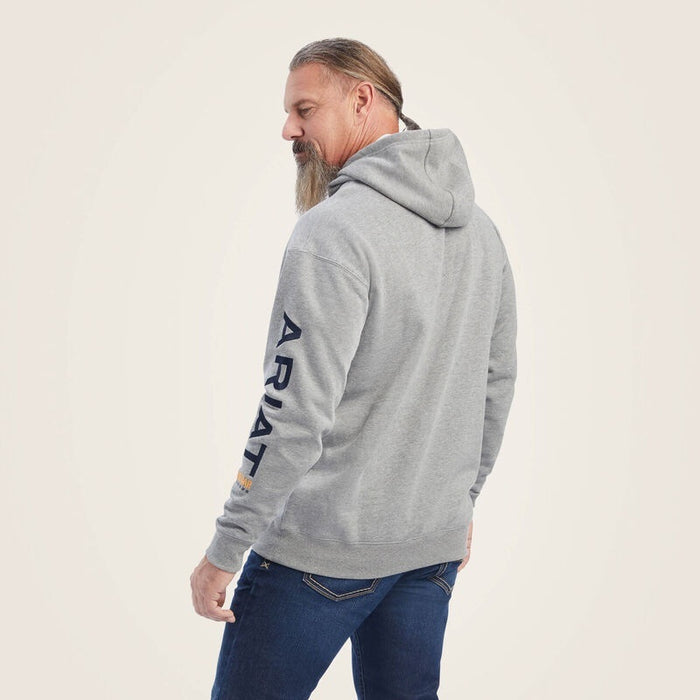 Ariat Mens Rebar Graphic Hoodies - Heather Grey/Deep Ultramarine