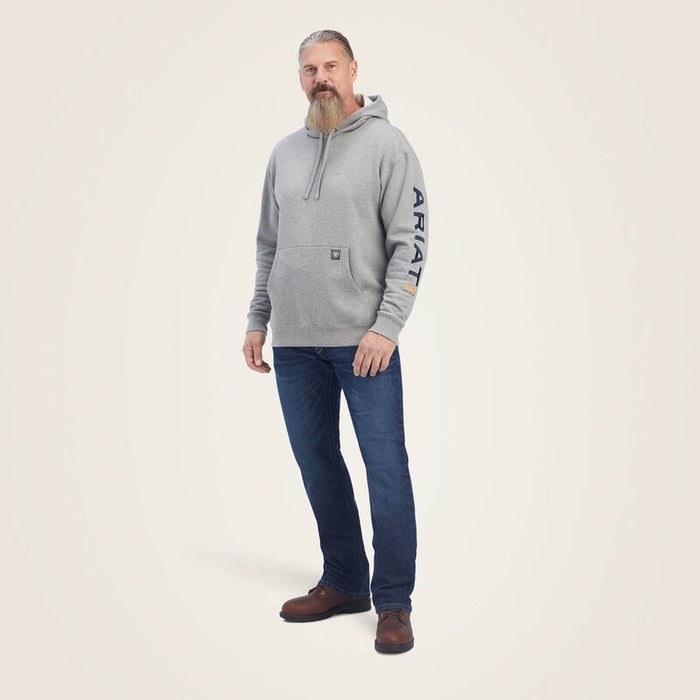 Ariat Mens Rebar Graphic Hoodies - Heather Grey/Deep Ultramarine