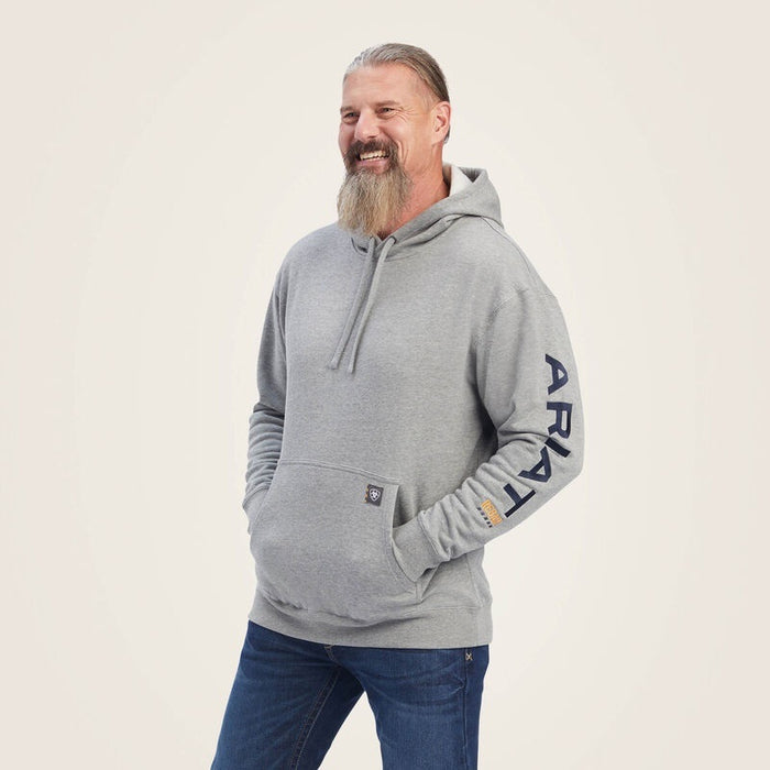 Ariat Mens Rebar Graphic Hoodies - Heather Grey/Deep Ultramarine