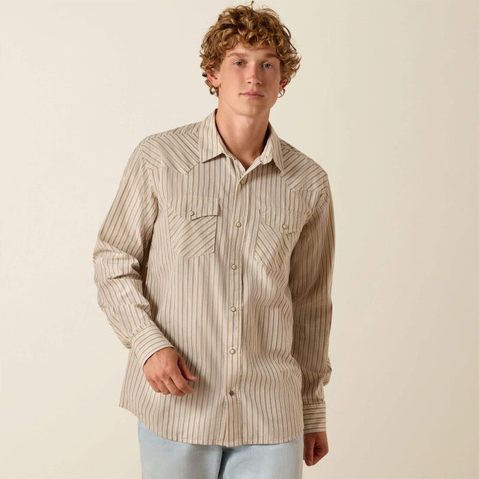 Ariat Mens Retro Hesper Fitted Western Snap Shirts - Sandshell Stripe