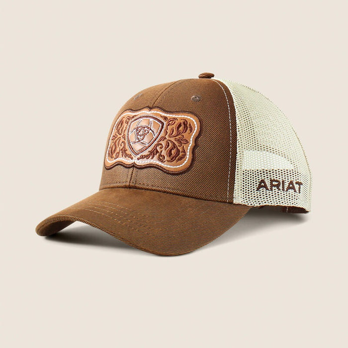 Ariat Womens Floral Leather Patch Cap - Brown