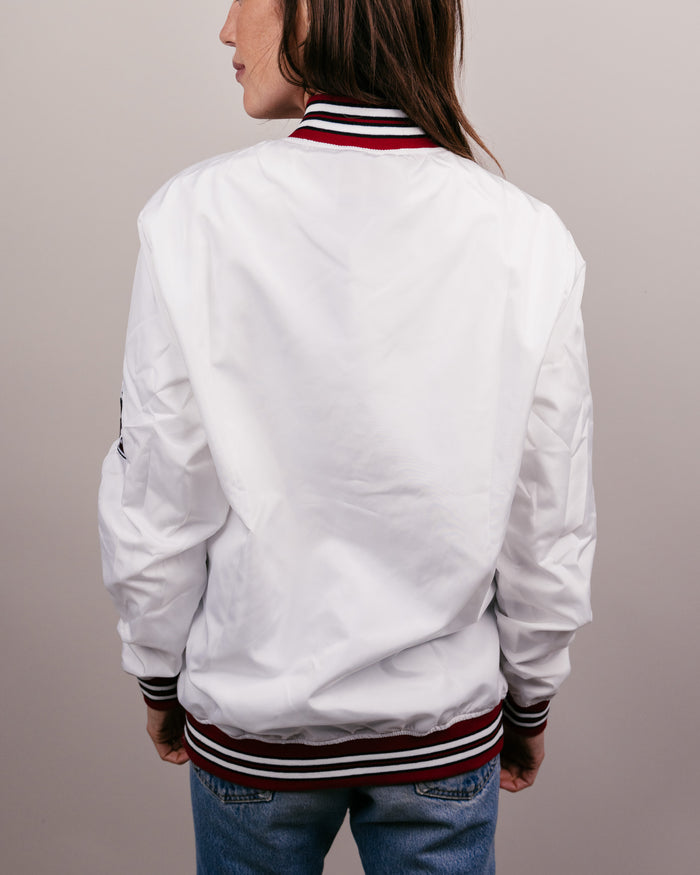 White Arkansas Razorbacks Arch Vintage Varsity Jacket Back