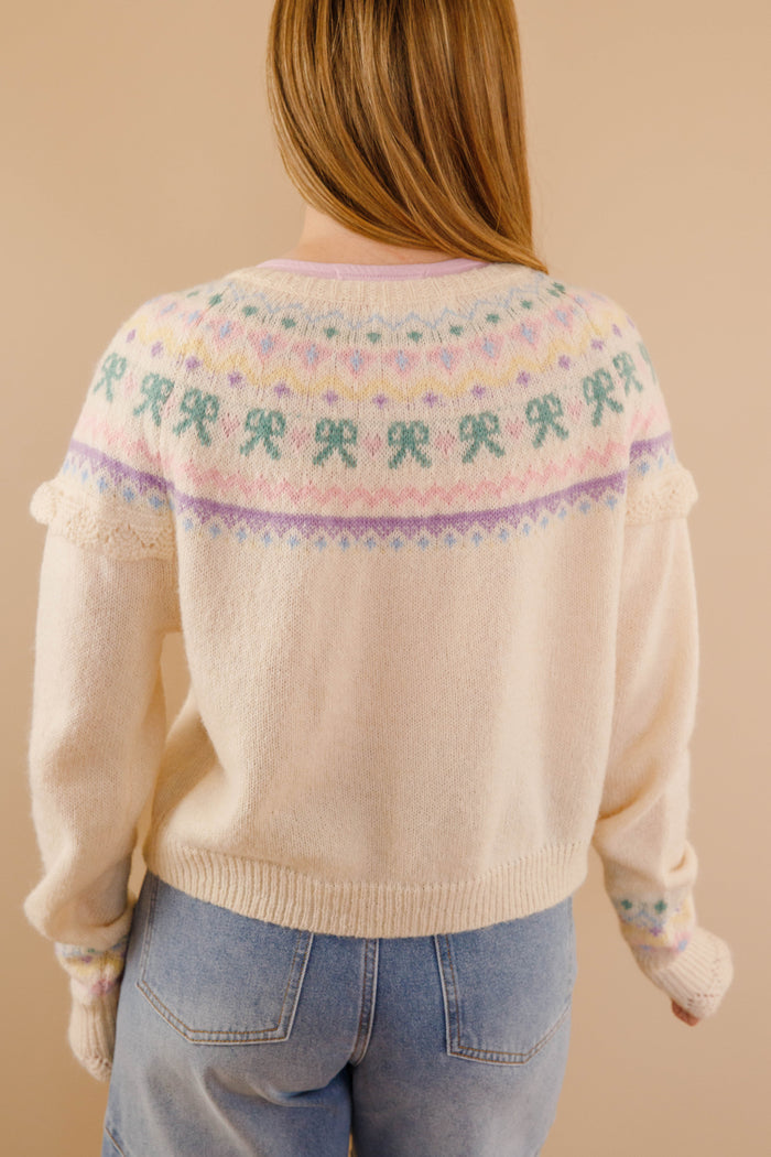 Women's Fair Isle Cardigan- Pastel Ruffle Cardigan- Women's Spring Cardigan