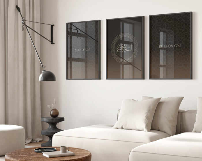 Assalamualaikum Wall Art Set of 3 – Minimal Arabic Calligraphy Prints