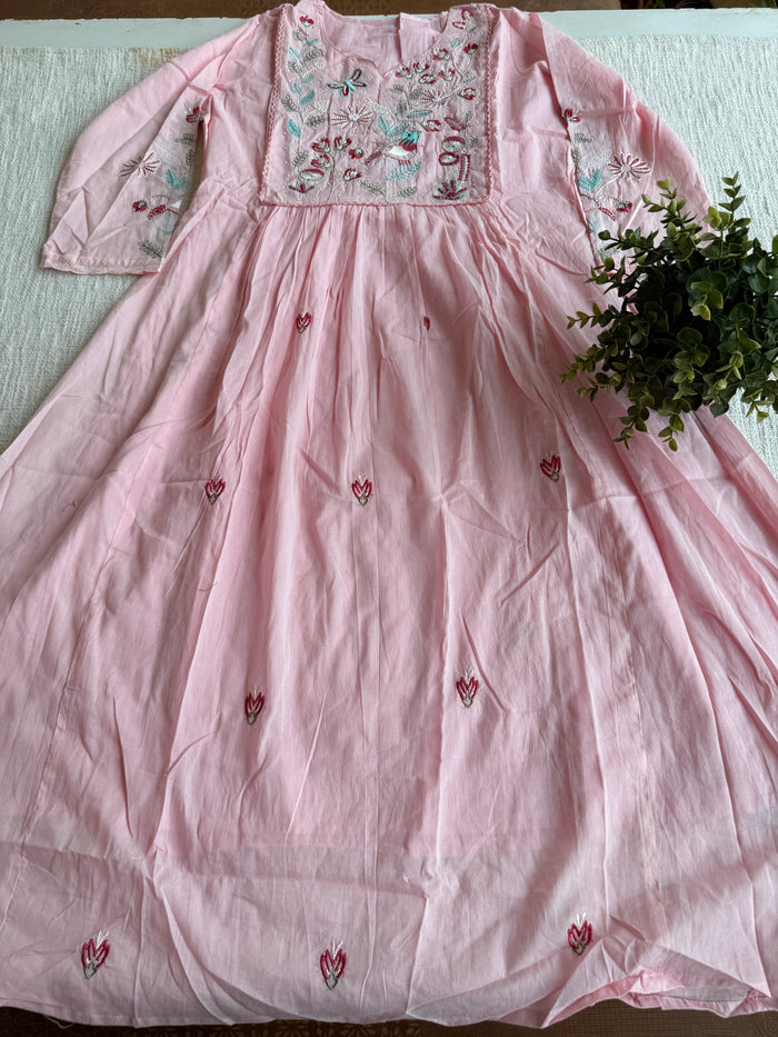 Baby pink Neck emb pure cotton suit set